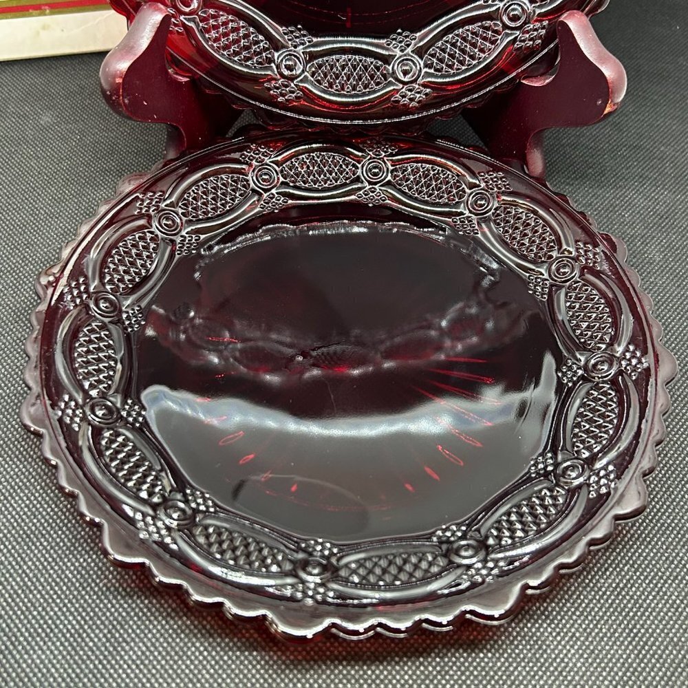Avon 1876 Cape Cod Ruby Red Dessert Plate Set of 2 with Box - Picture 2 of 3